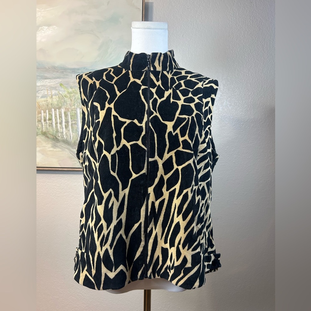 Carlisle Animal Print Corduroy Zip Vest Statement Piece -‎ Size 12